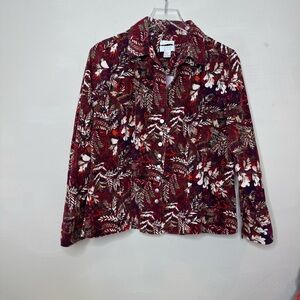 Christopher & Banks deep rose wine floral courdory shirt jacket size medium